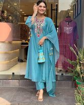 EXCLUSIVE DESIGNER HEAVY COTTON WITH EMBROIDERY MIRROR WORK SUIT
